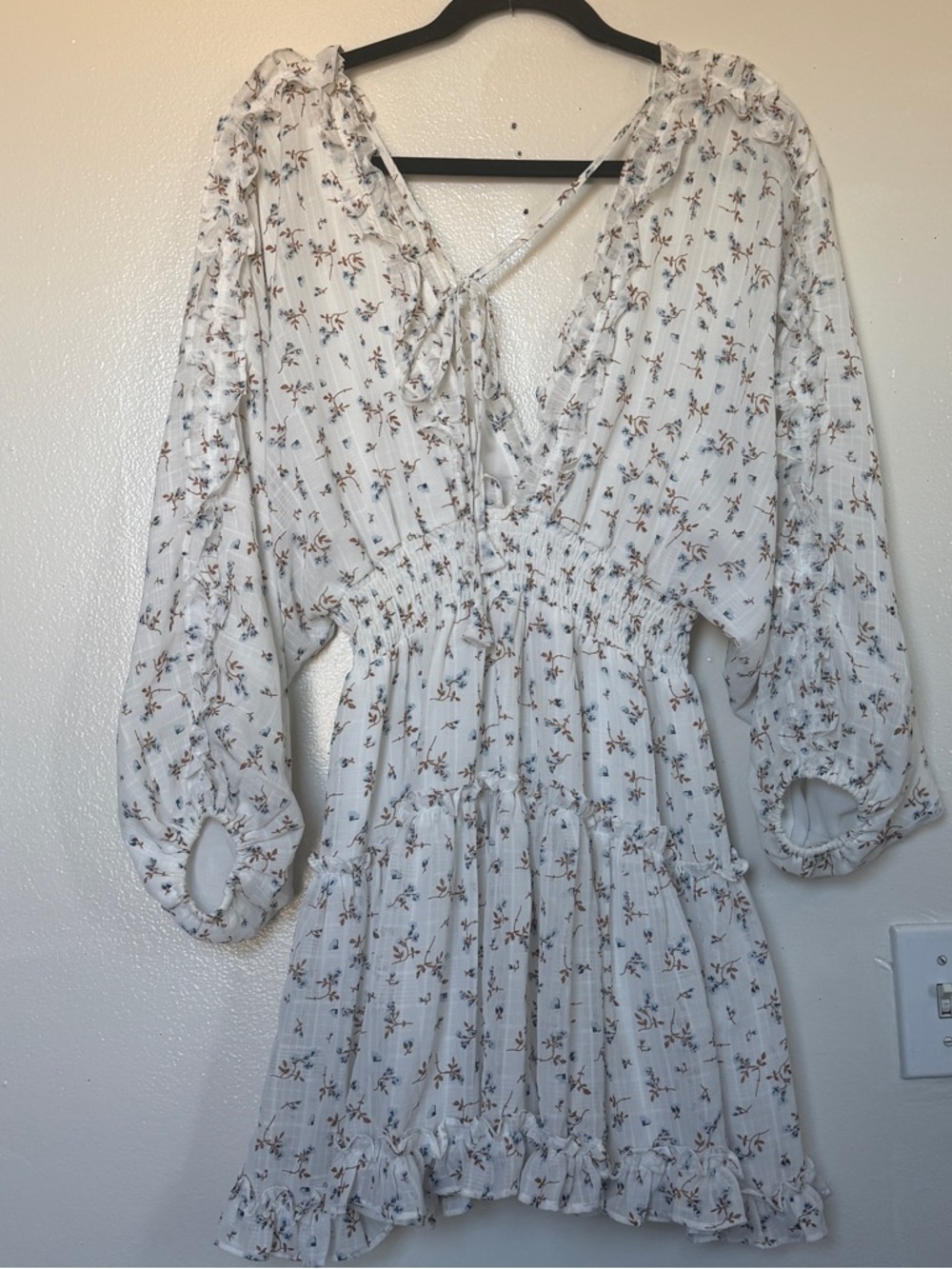 Floral Ruffle Mini Dress in Cream - Picture 7 of 14
